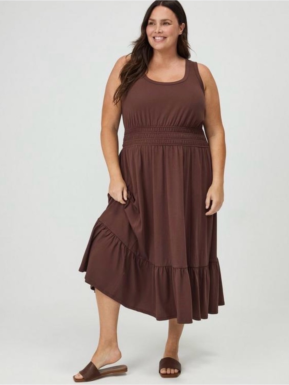 Plus-size Shirred Waist Midi Dress